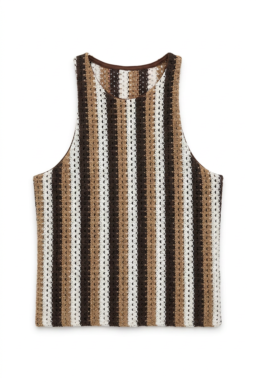 Top Canotta Crochet a Righe Marrone