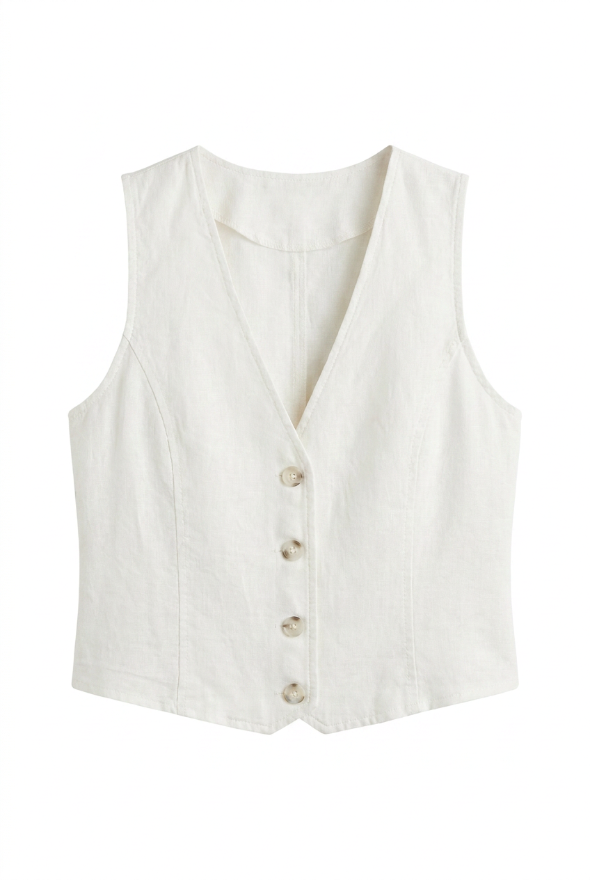 Gilet in Lino Burro