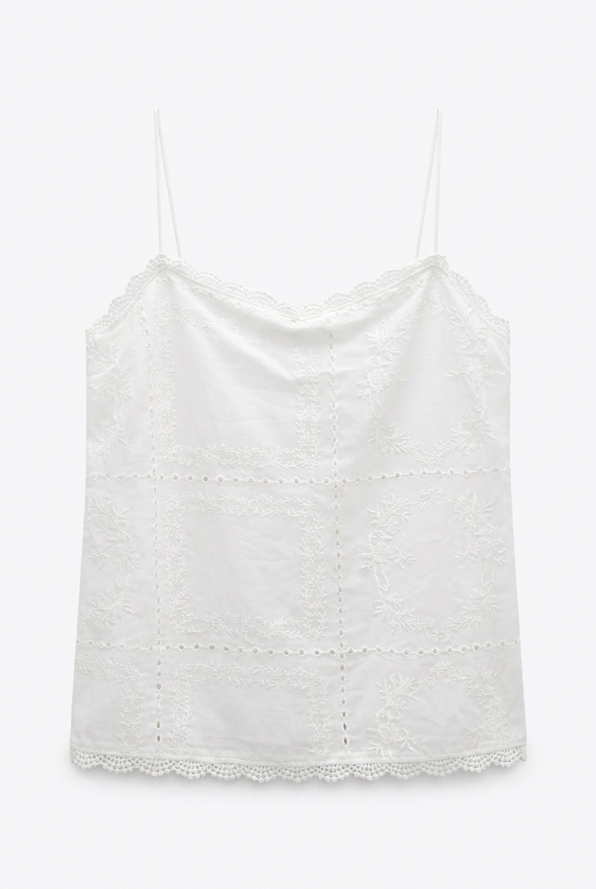 Top in Sangallo con Spalline Bianco