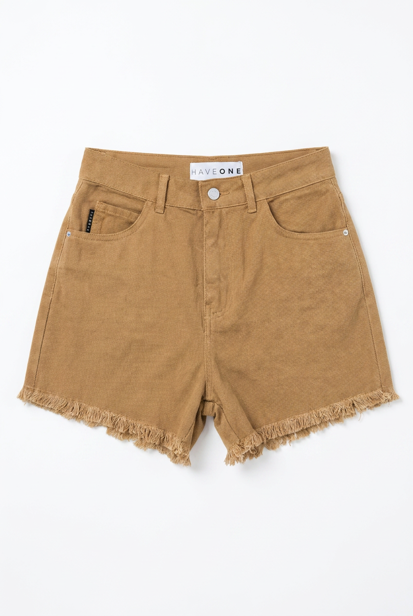 Shorts in Cotone Sfrangiati Tabacco
