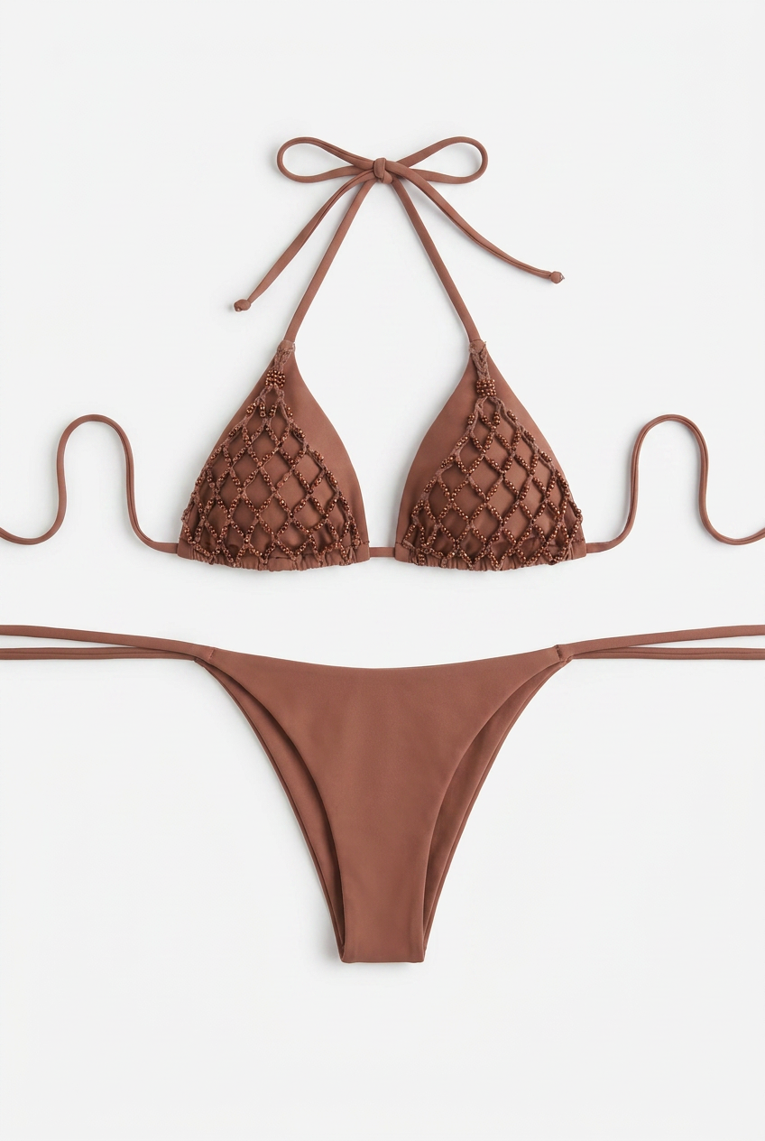 Bikini Rete di Perline Cipria