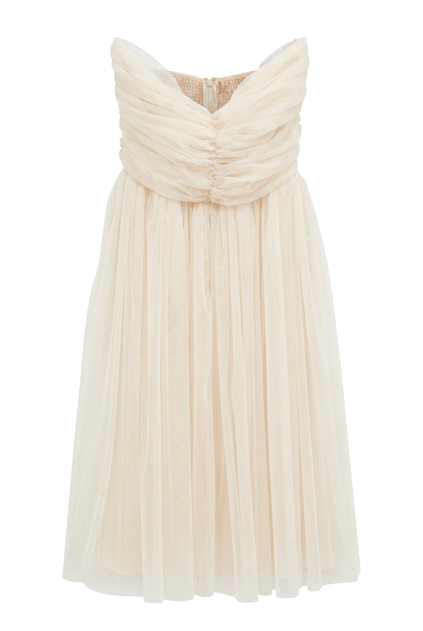 Abito in Tulle Drappeggiato Avorio