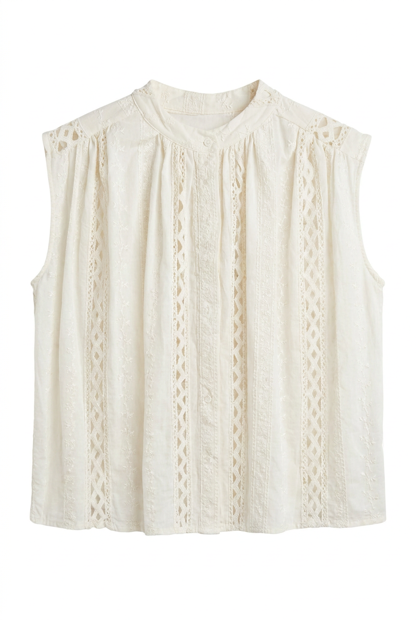 Camicia Smanicata Sangallo Burro