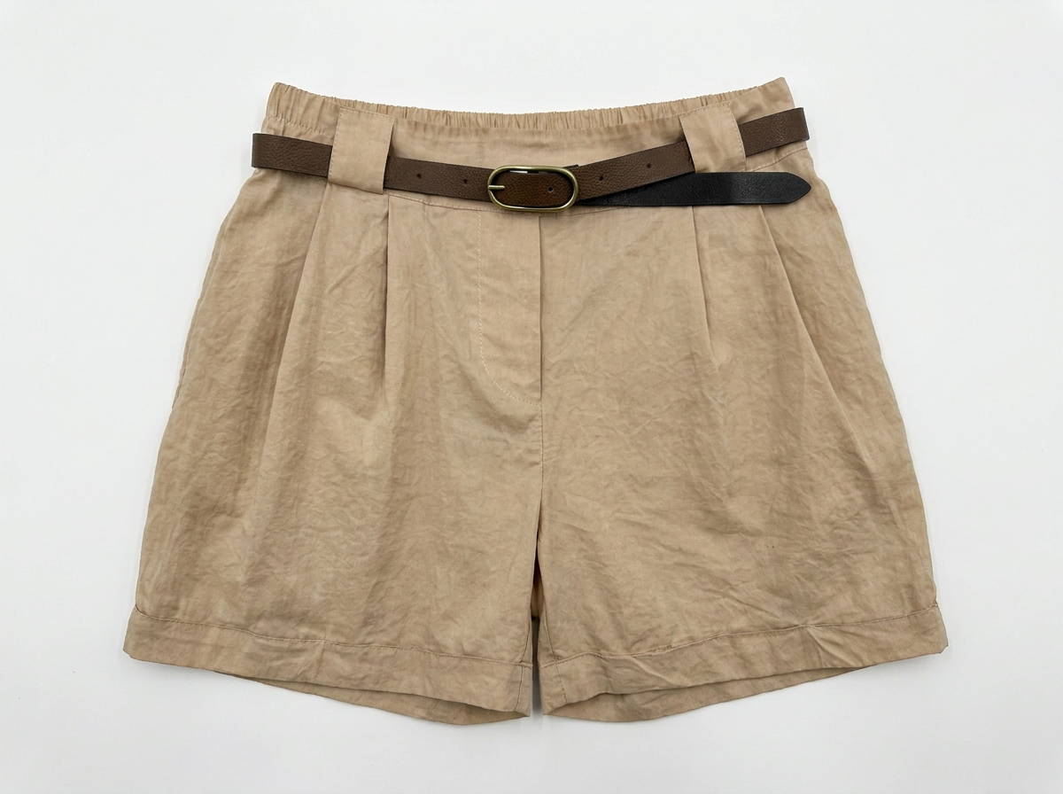 Shorts con Risvolto e Cintura Nocciola