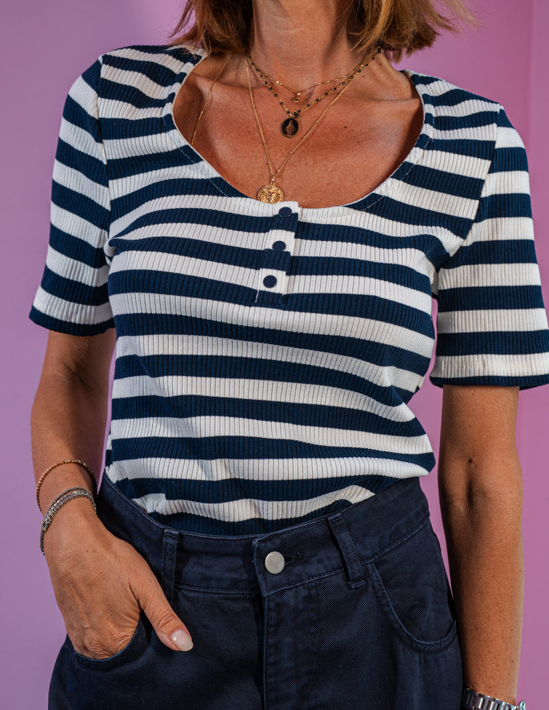 T-shirt Righe Bianco Blu