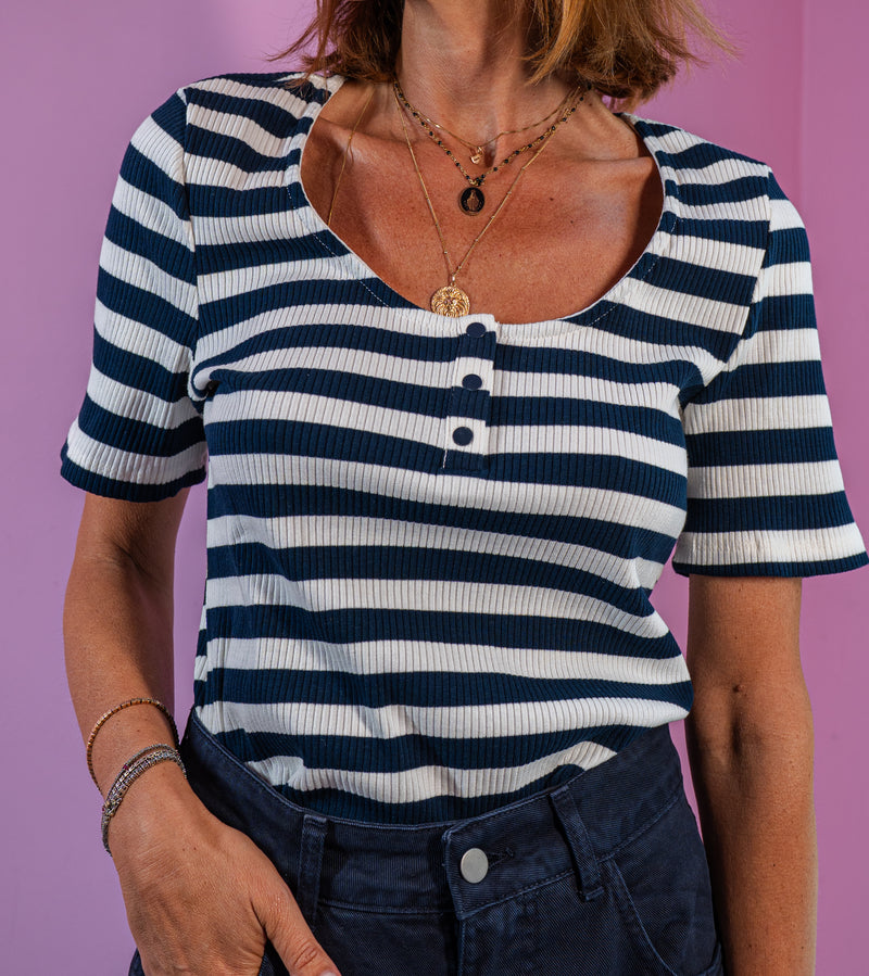 T-shirt Righe Bianco Blu