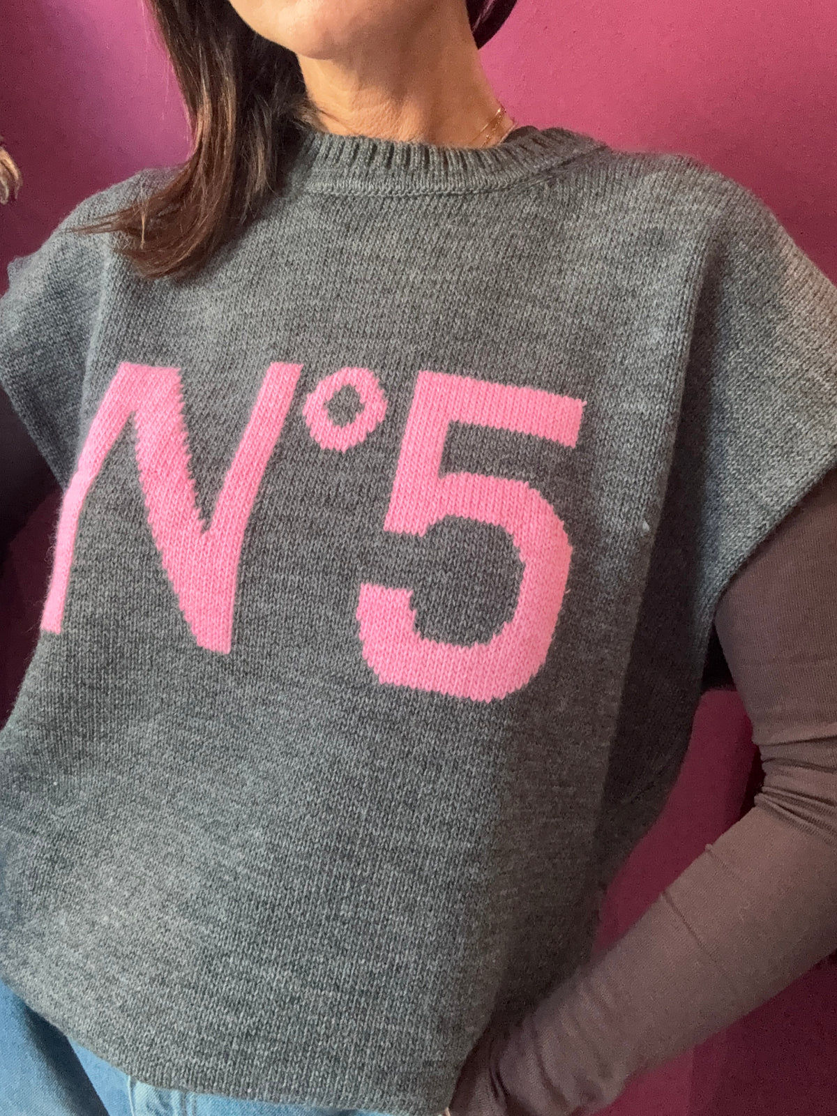 Gilet Antracite Rosa Lana N5 TENSIONE IN