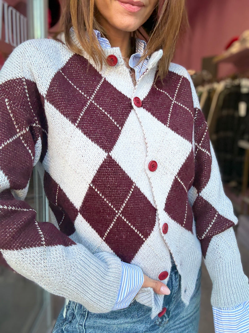 Cardigan Rombi Vino Grigio