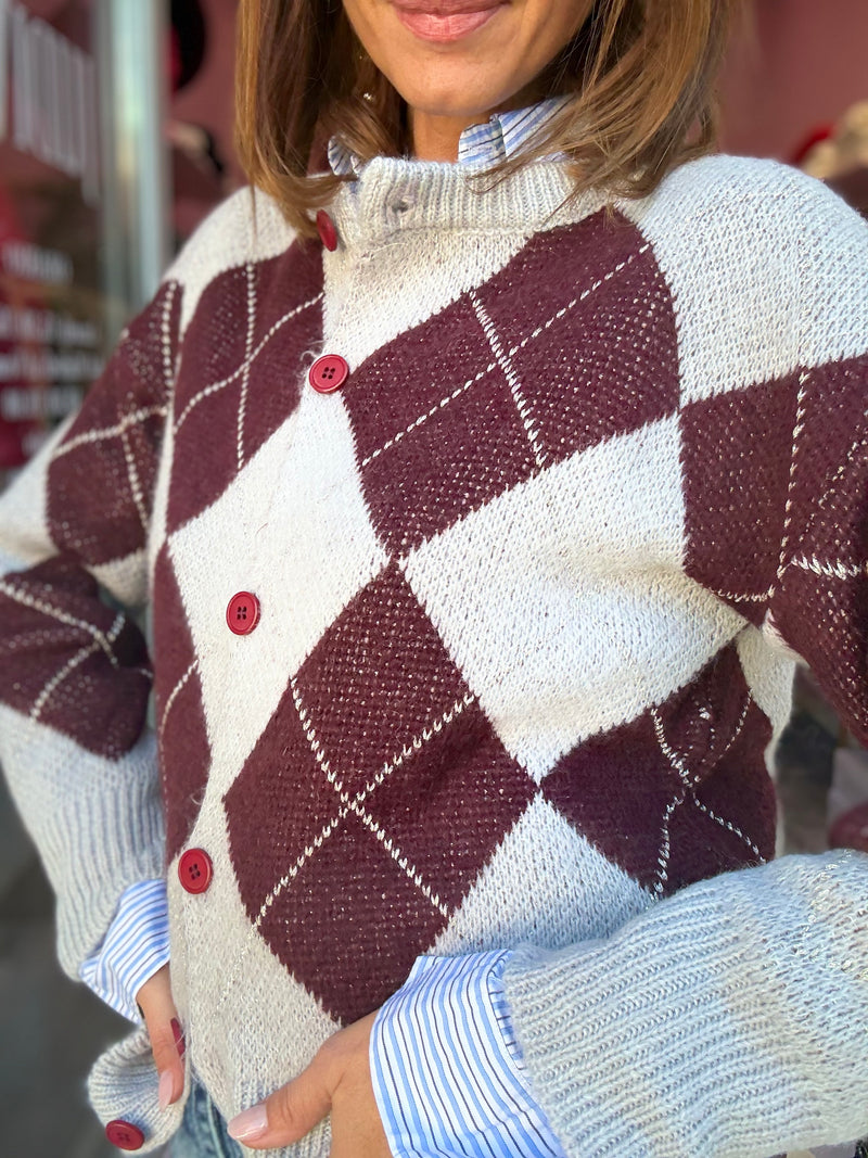 Cardigan Rombi Vino Grigio