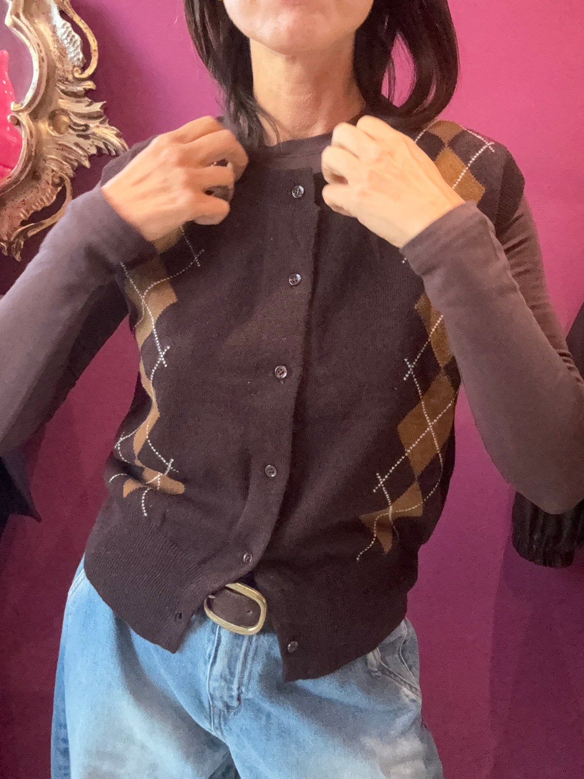 ART LOVE PARIS Gilet Marrone Quadretti