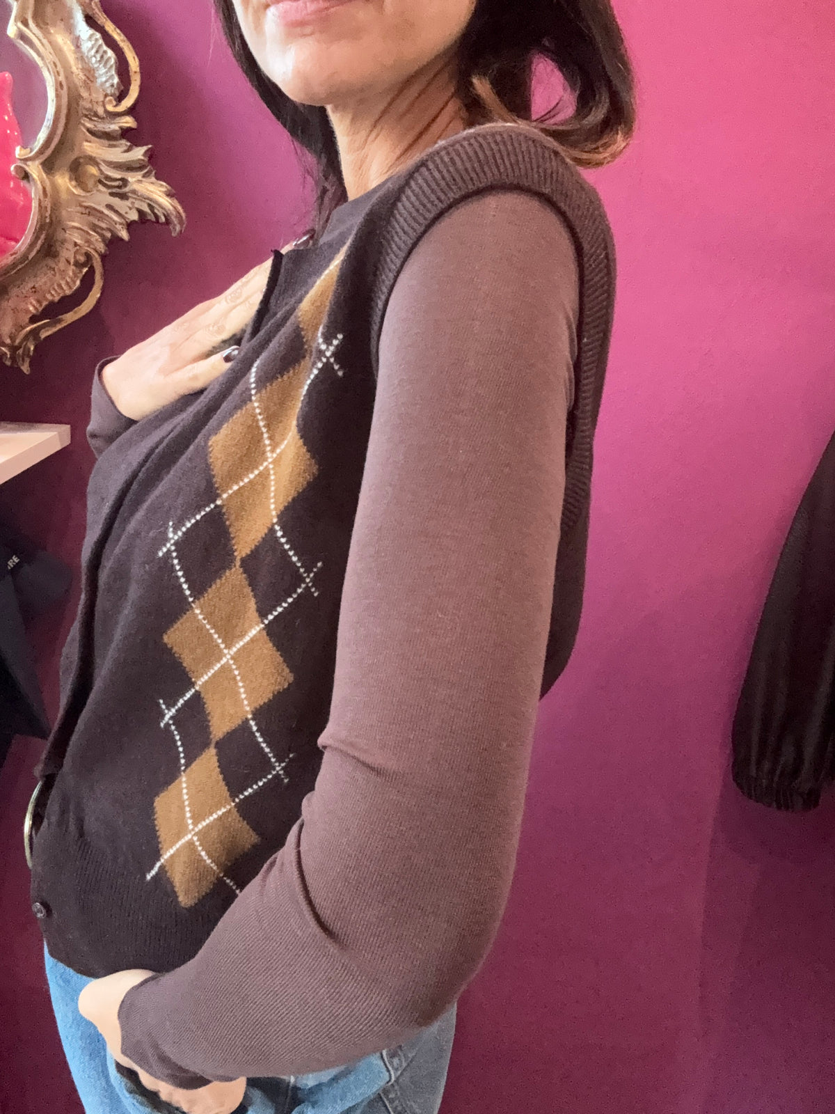 ART LOVE PARIS Gilet Marrone Quadretti