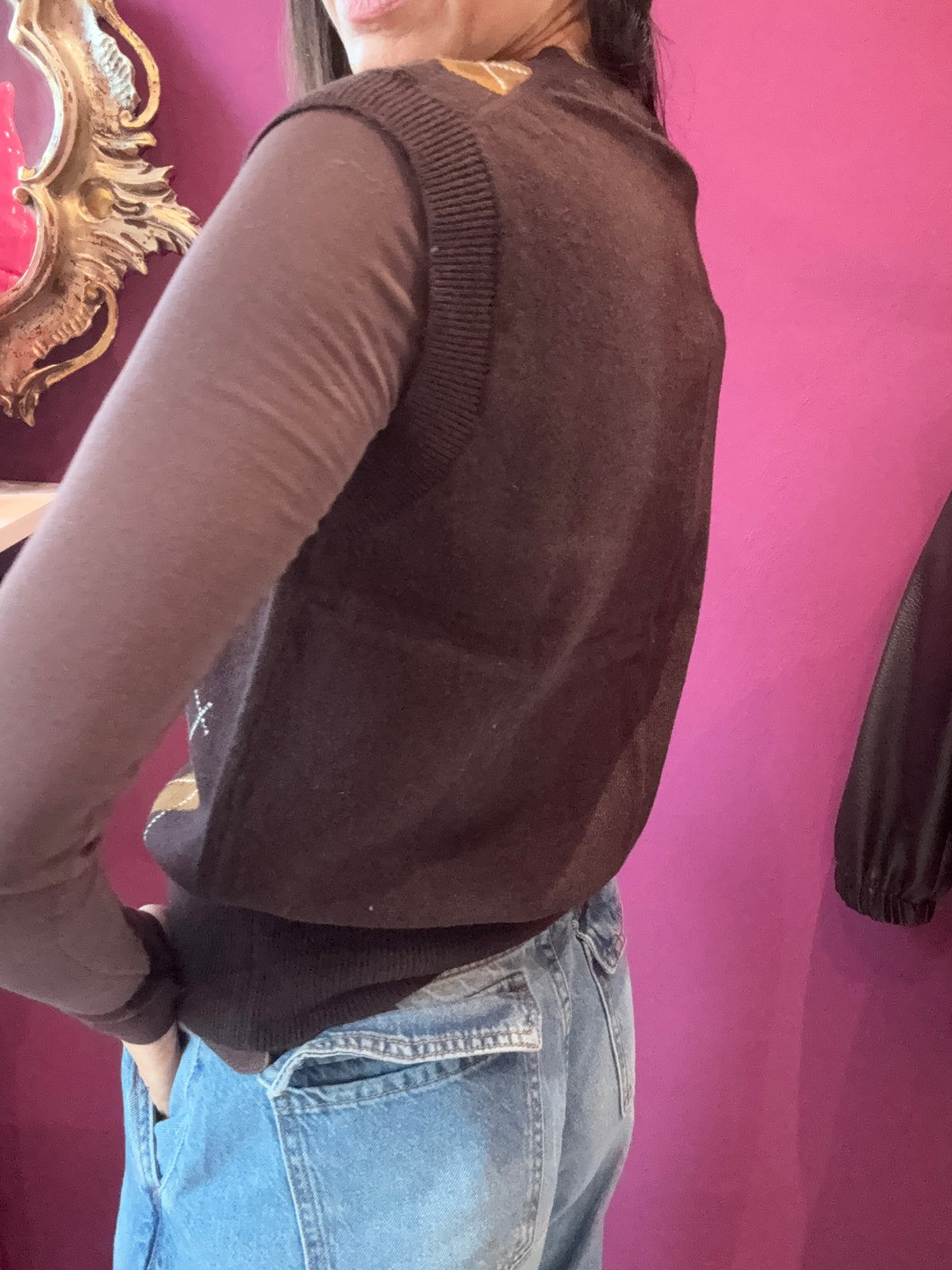 ART LOVE PARIS Gilet Marrone Quadretti