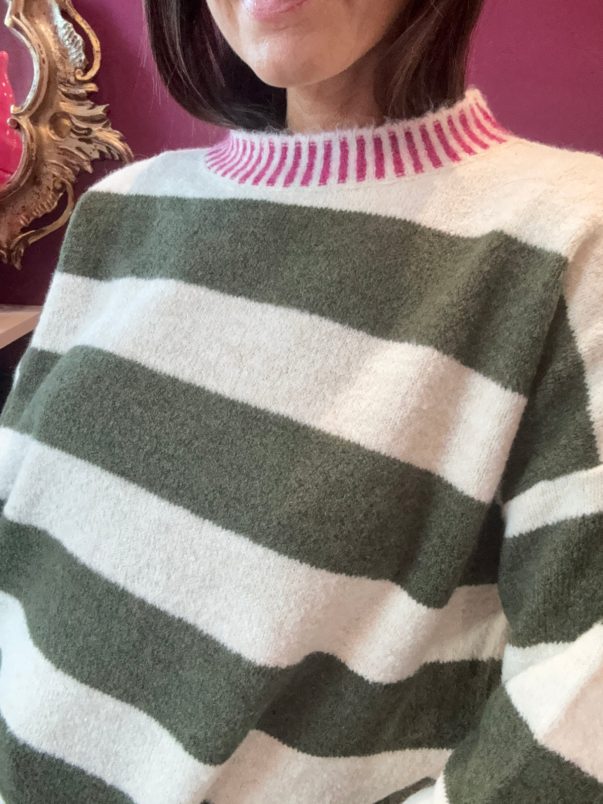 HAVEONE Maglia Righe Verde Bianco
