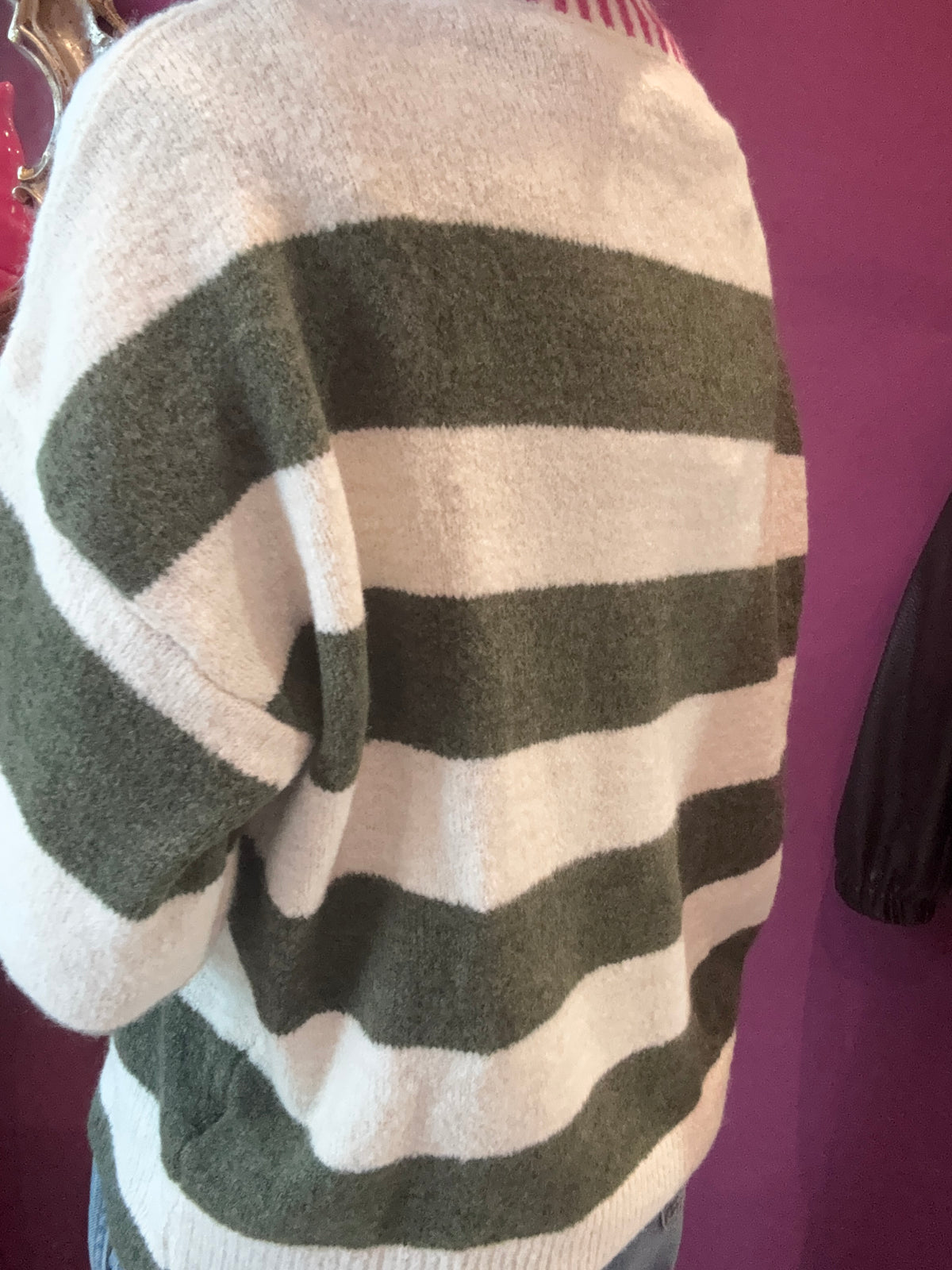 HAVEONE Maglia Righe Verde Bianco