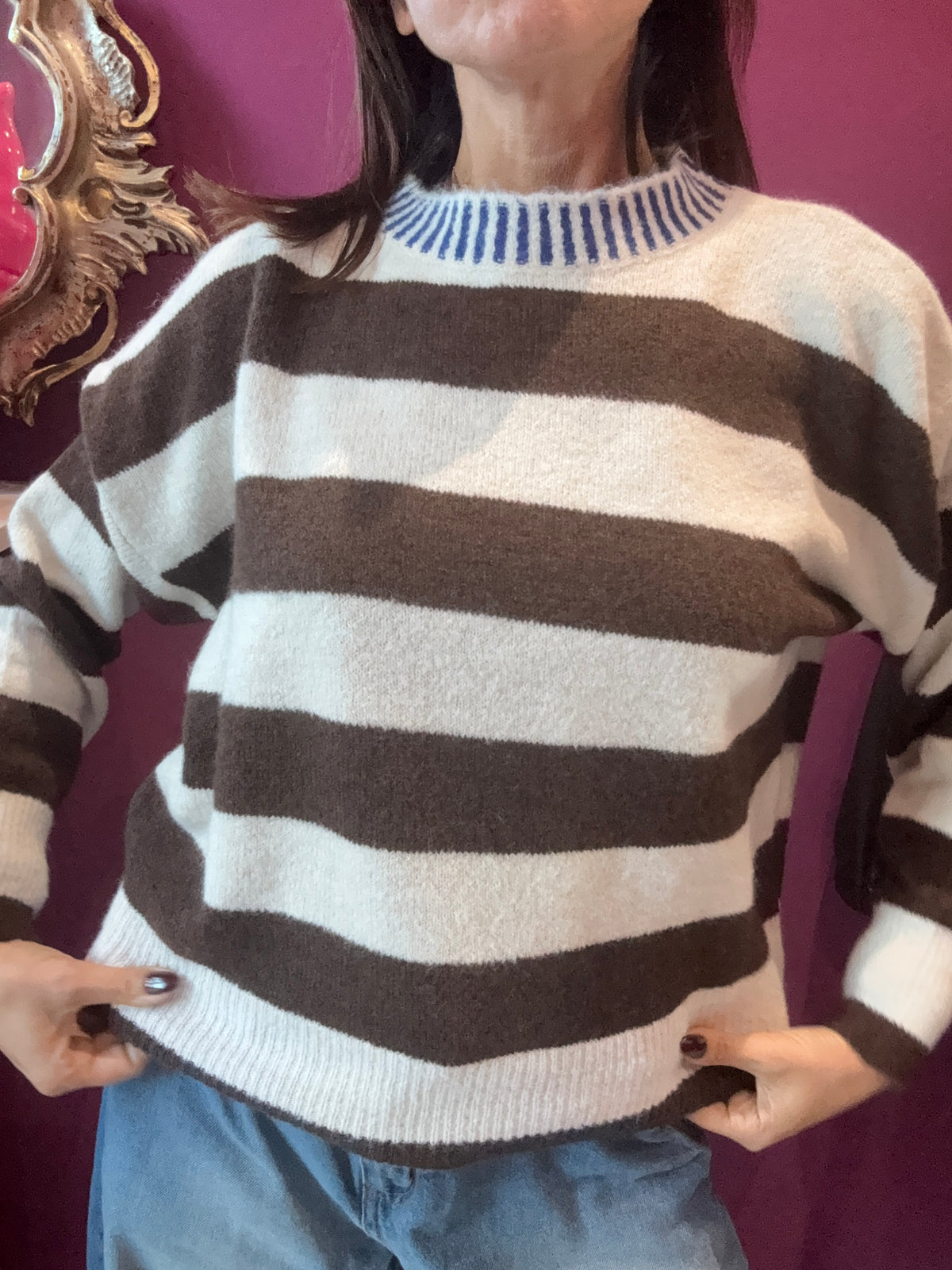 HAVEONE Maglia righe Cioccolato Bianco