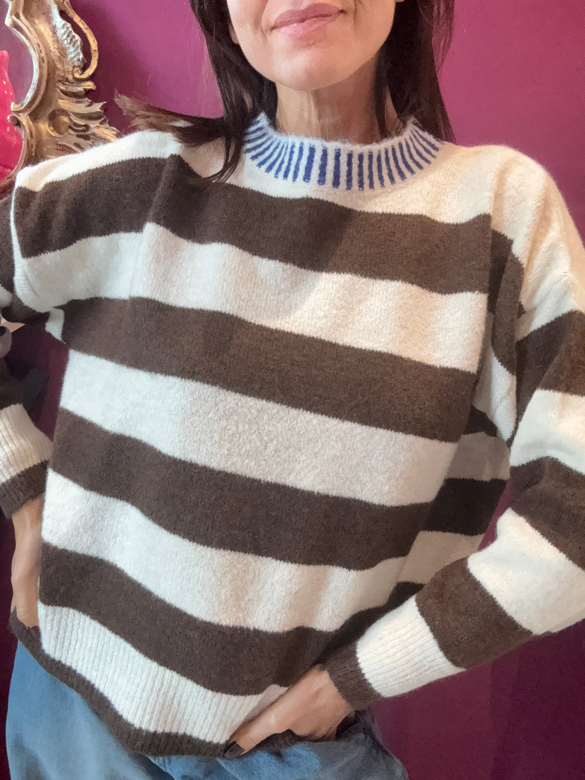 HAVEONE Maglia righe Cioccolato Bianco