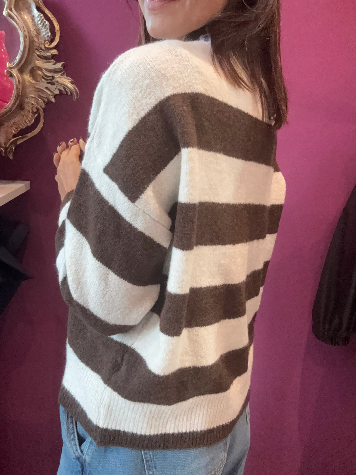 HAVEONE Maglia righe Cioccolato Bianco