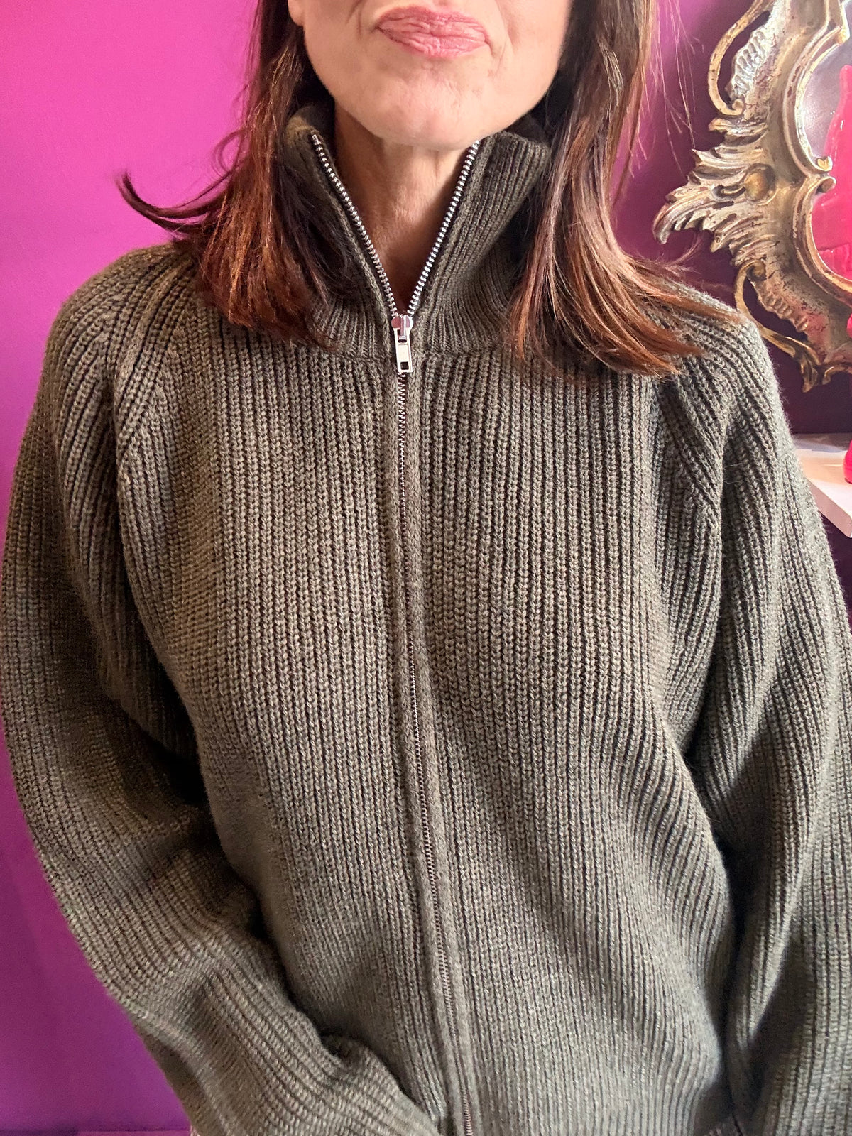HAVEONE MAGLIA ZIP COLLO ALTO MILITARE