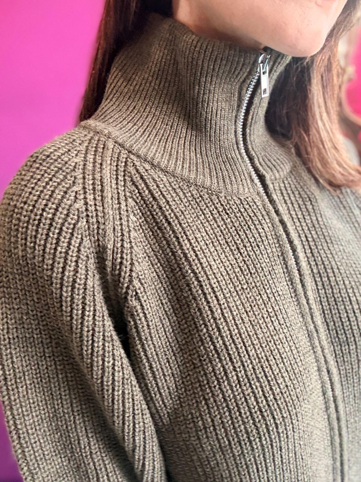 HAVEONE MAGLIA ZIP COLLO ALTO MILITARE