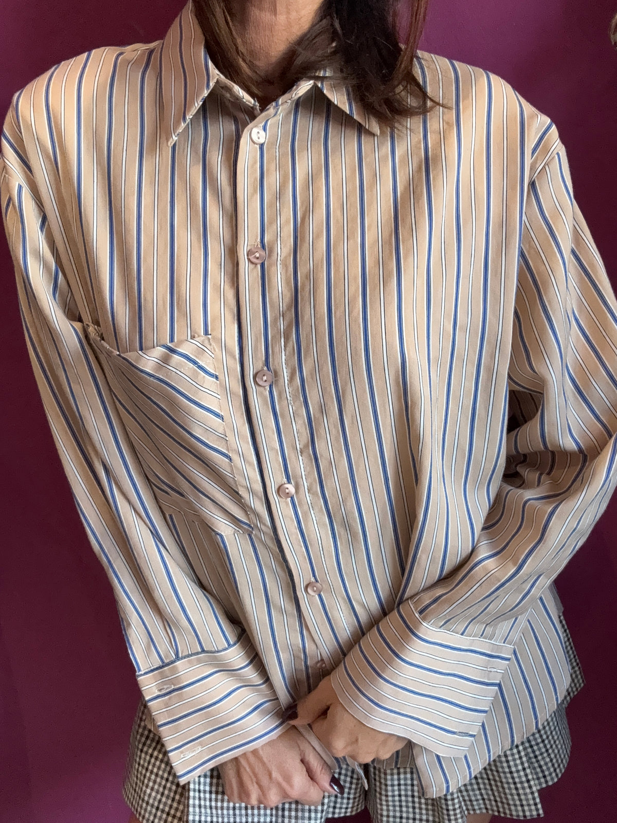 HAVEONE CAMICIA RIGHE BEIGE & BLU