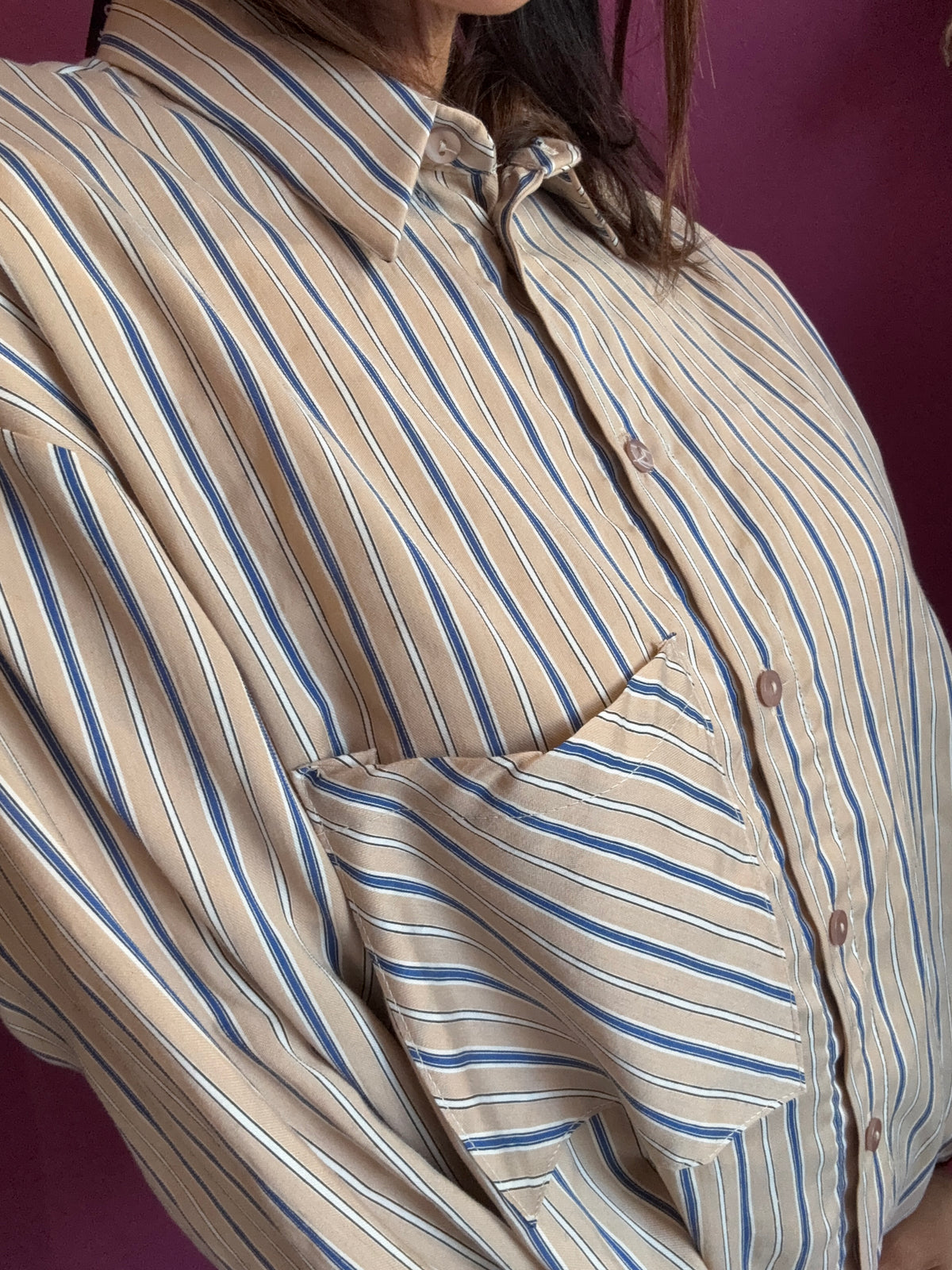 HAVEONE CAMICIA RIGHE BEIGE & BLU
