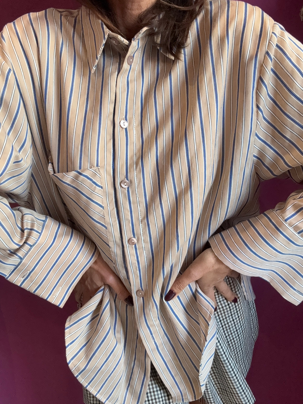 HAVEONE CAMICIA RIGHE BEIGE & BLU
