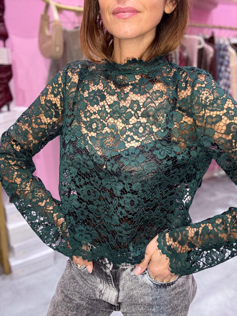 Blusa Pizzo Verde Gucci