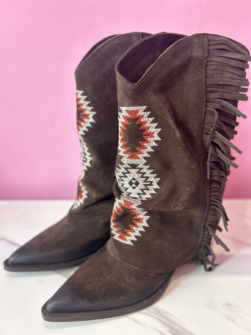 Texano Camoscio Moro Ricami