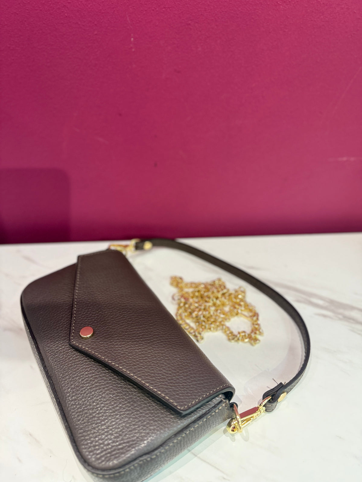 Borsa Baguette Mini Pelle Cioccolato