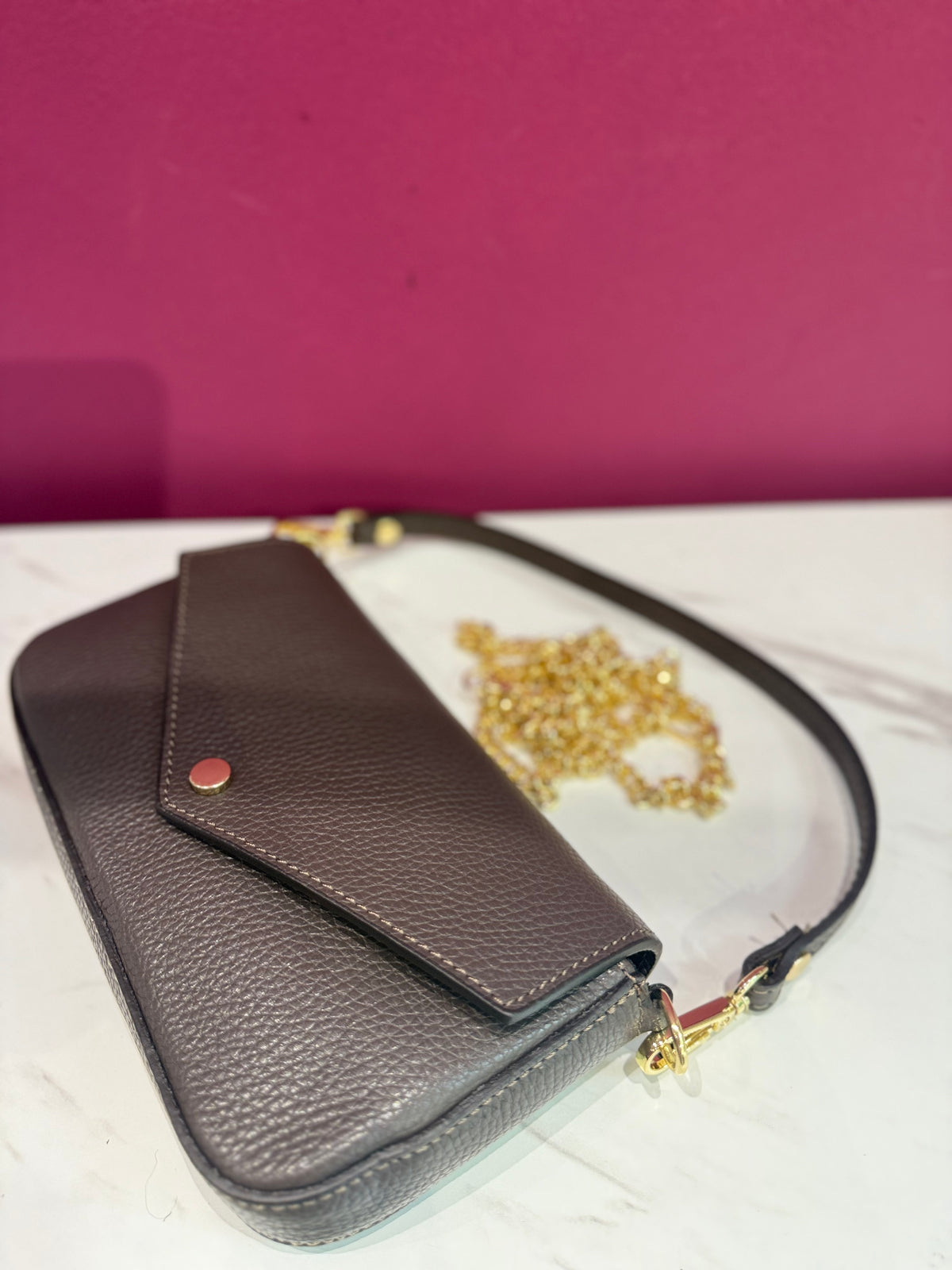 Borsa Baguette Mini Pelle Cioccolato
