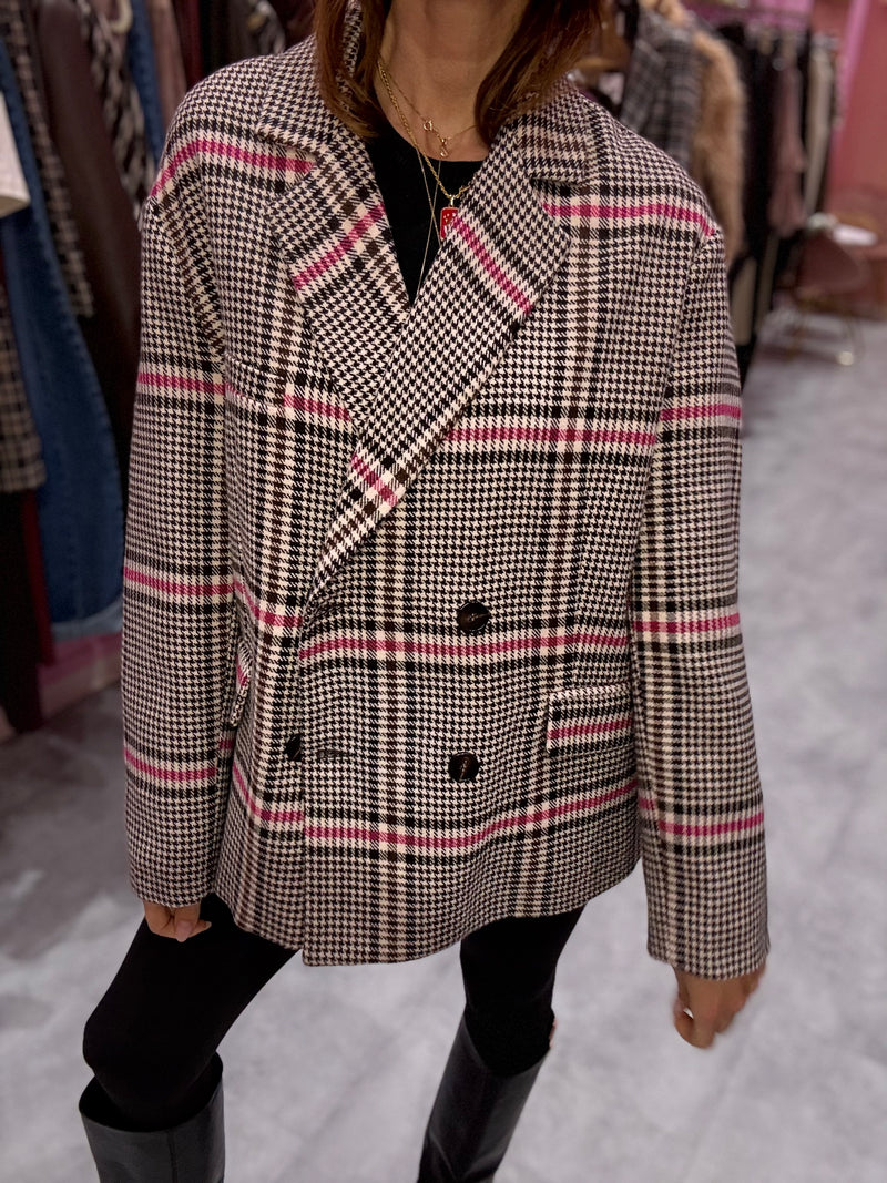 Giacca Rosa Pied De Poule Lana