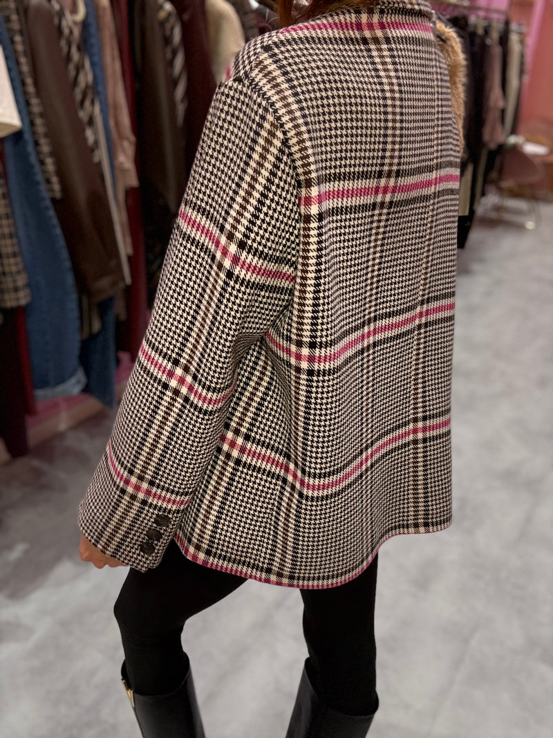 Giacca Rosa Pied De Poule Lana