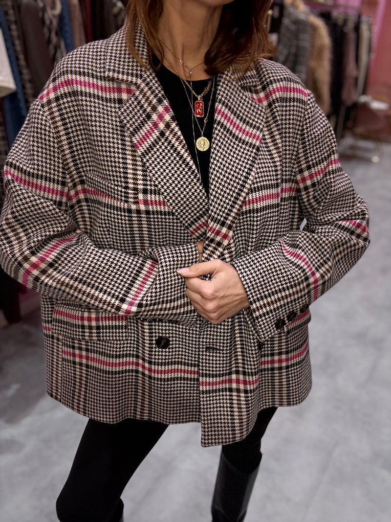 Giacca Rosa Pied De Poule Lana