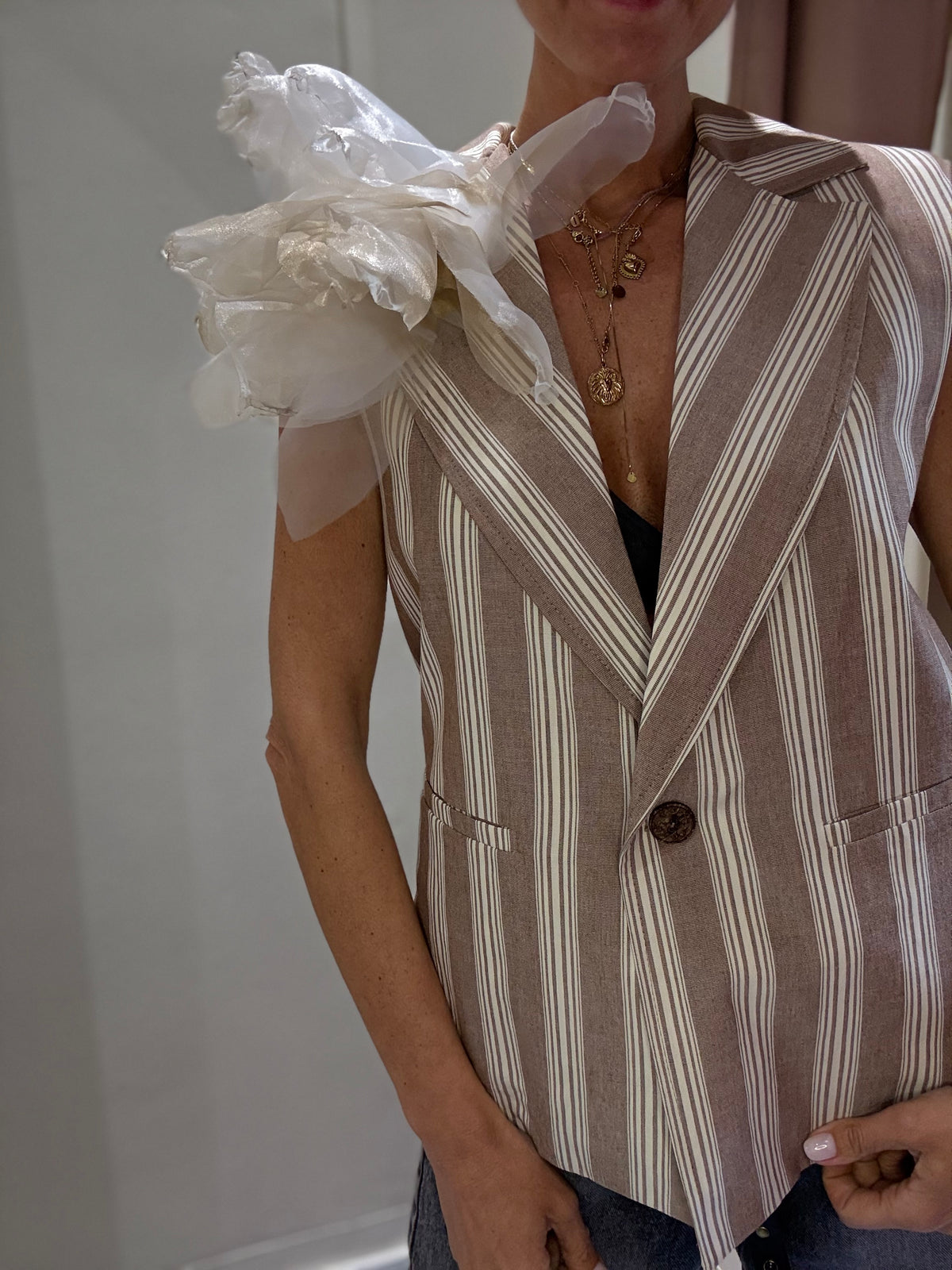Gilet Righe Naturale PHILIA LOFT