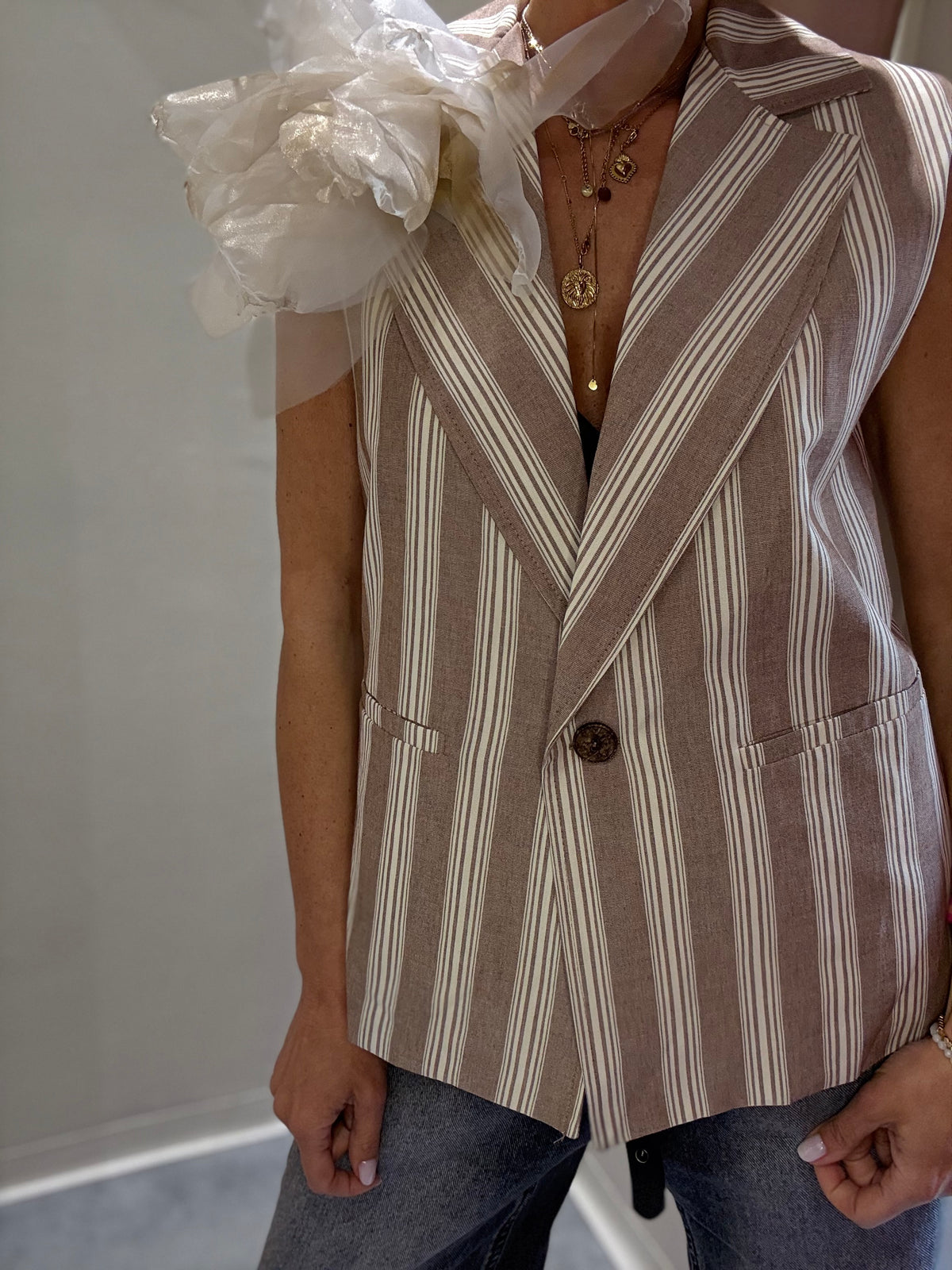 Gilet Righe Naturale PHILIA LOFT