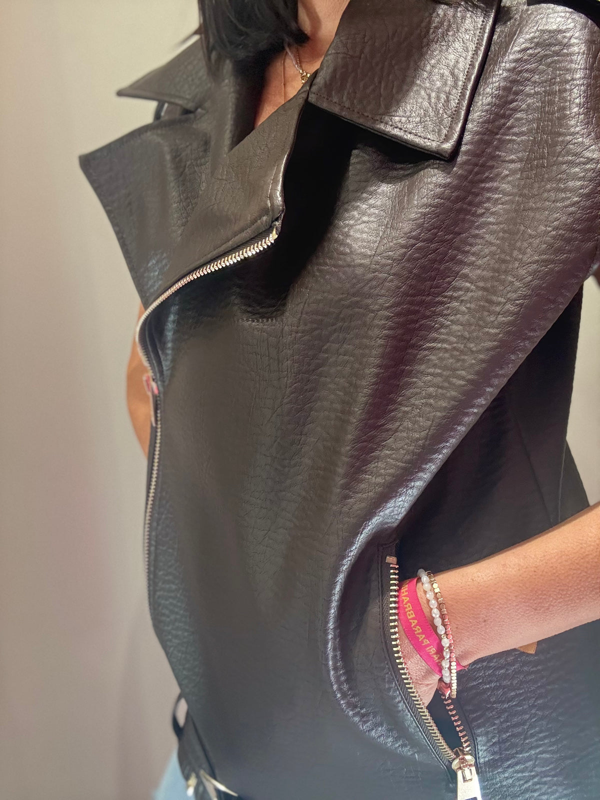 Gilet Chiodo Ecopelle Cioccolato D'ELLE