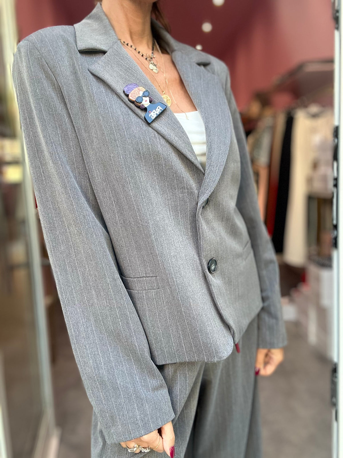 Blazer Gessato Grigio