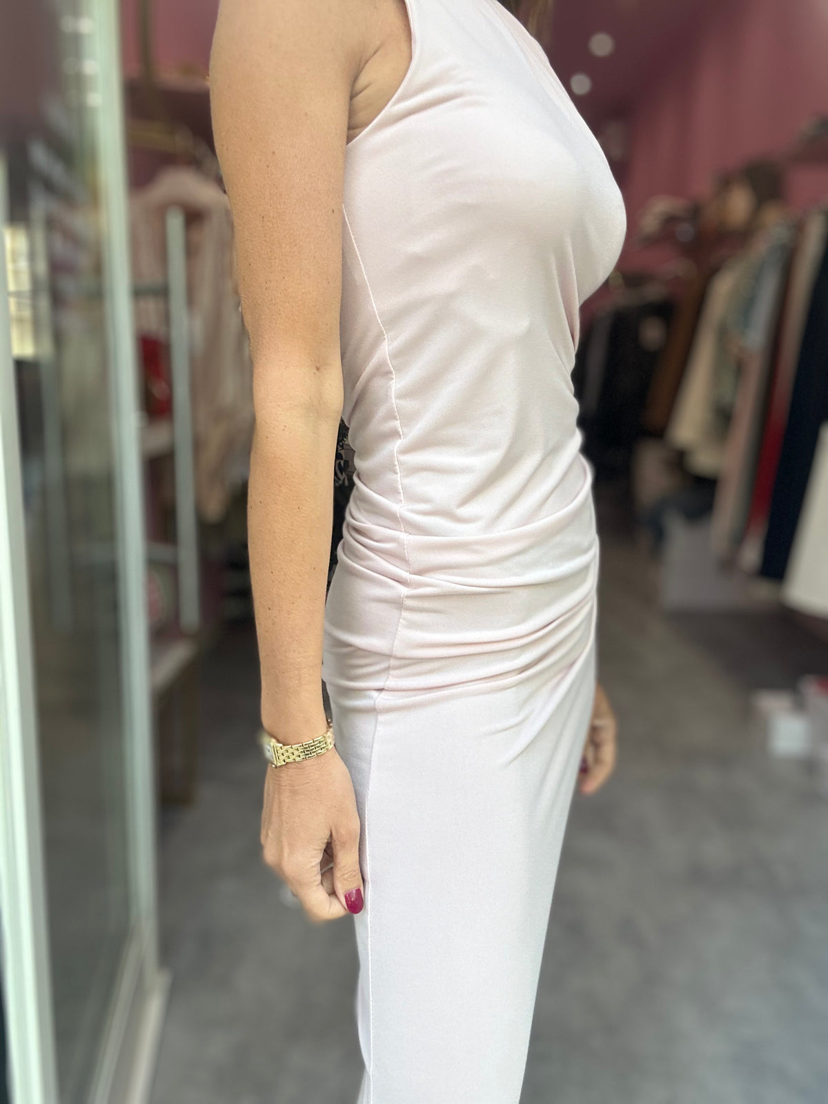 Abito Rosa Nude Arricciato