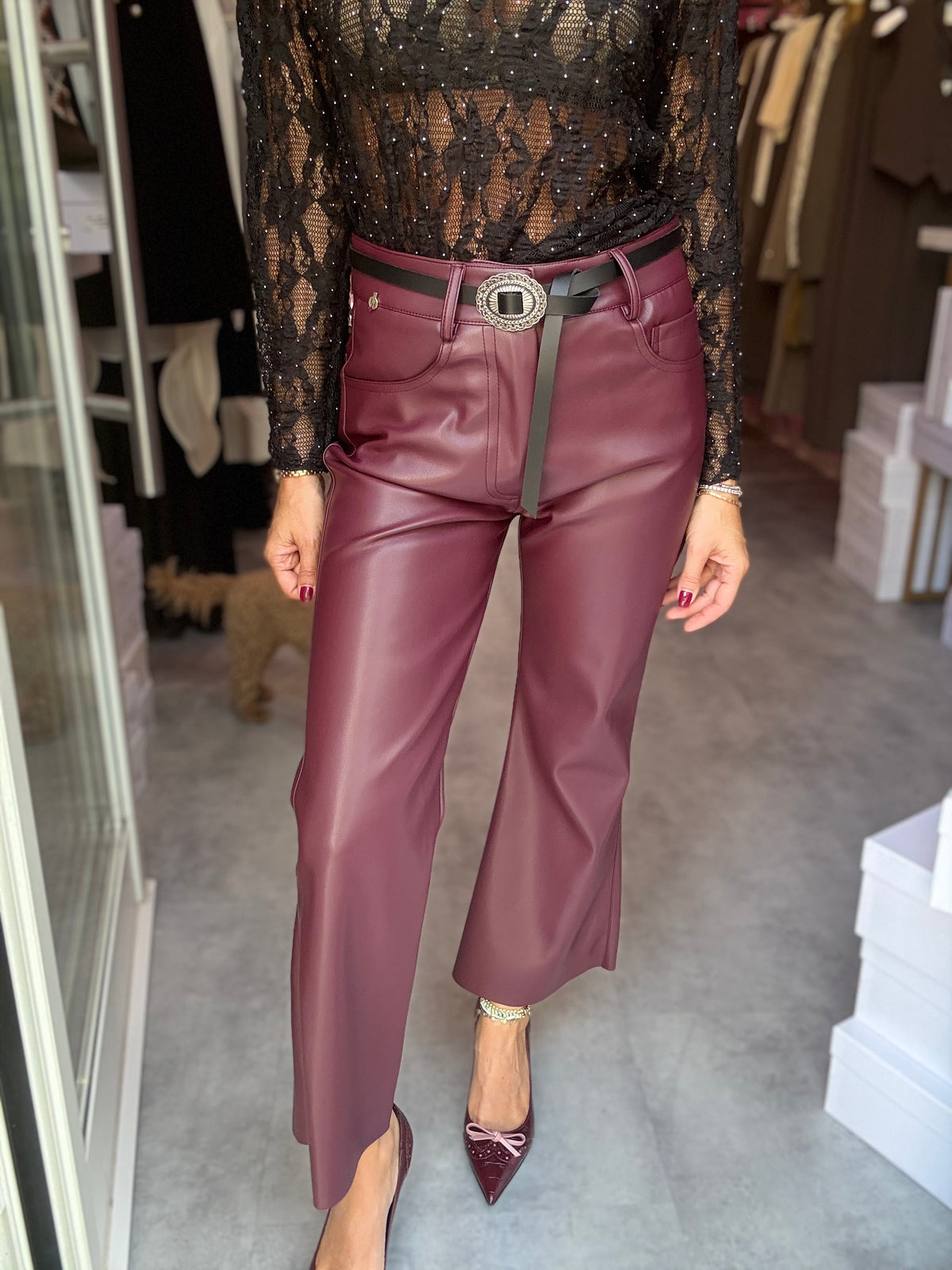 Pantalone Eco Pelle Vino