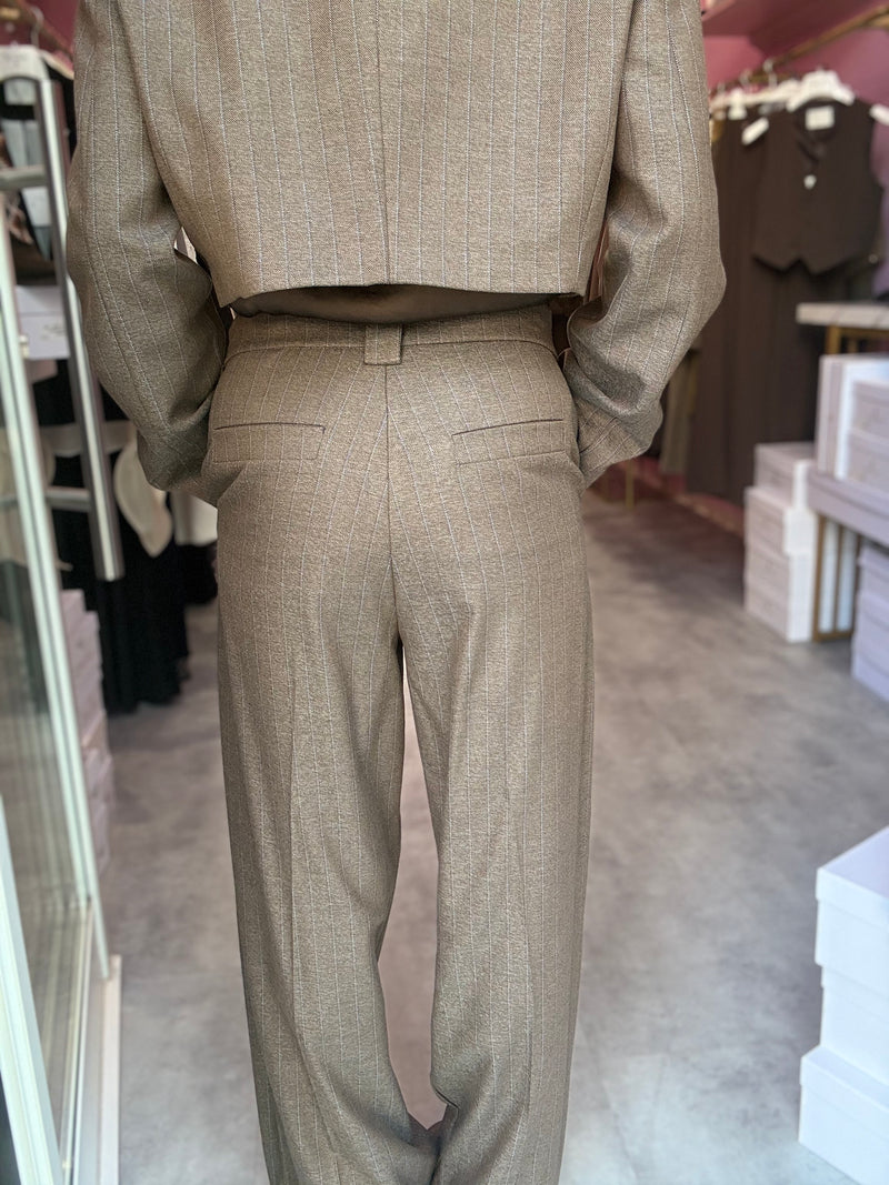 Pantalone Marrone Gessato Azzurro