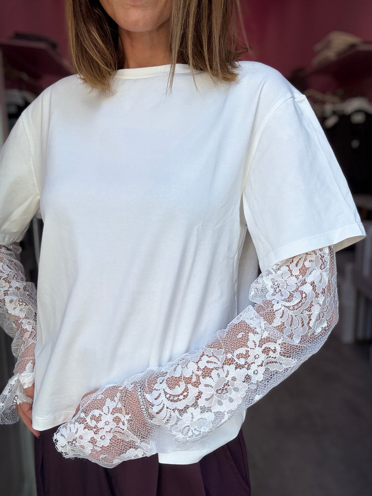 T-shirt Manica Pizzo Bianca