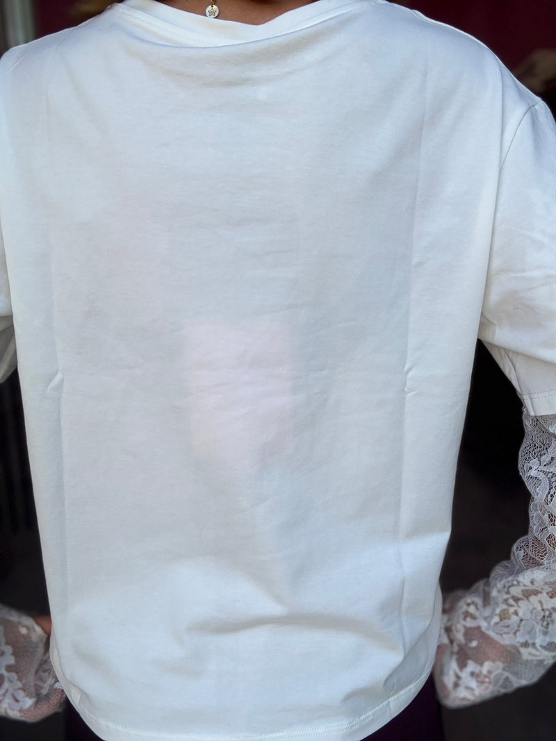 T-shirt Manica Pizzo Bianca