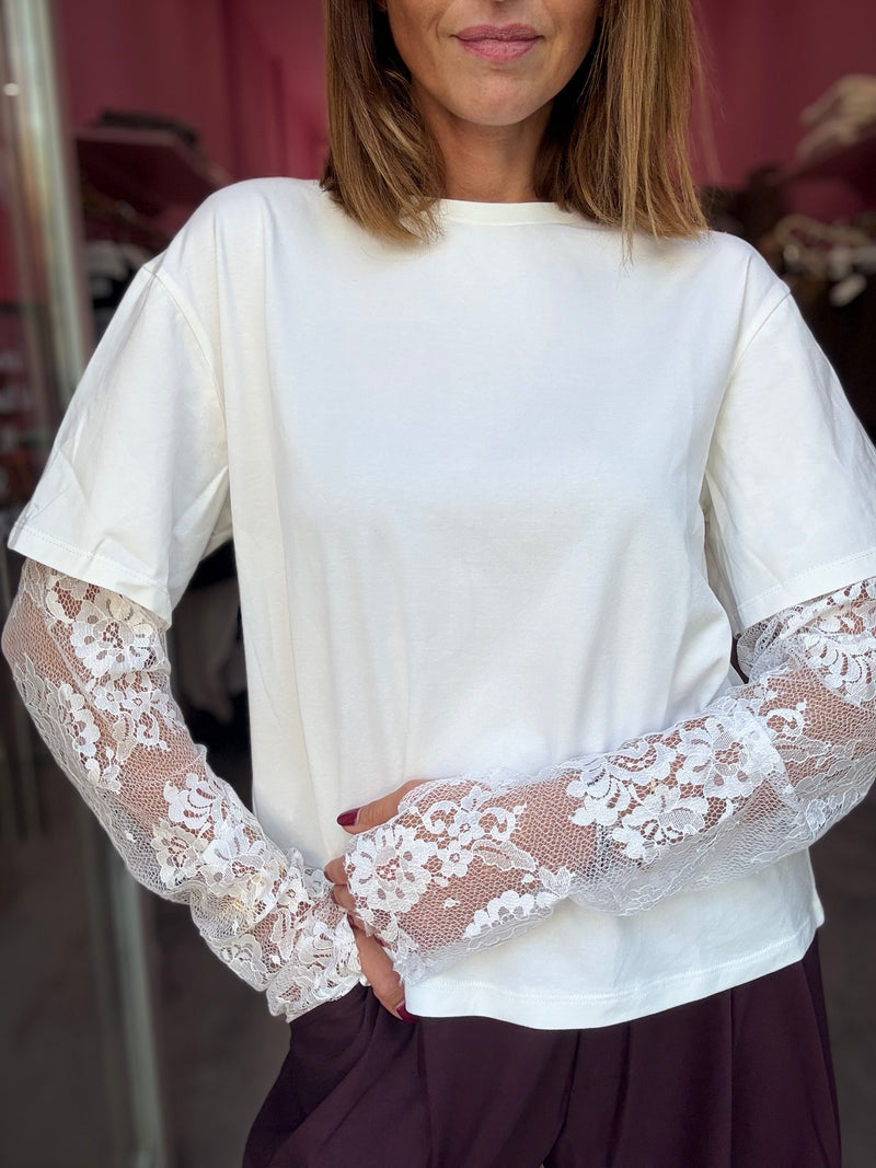 T-shirt Manica Pizzo Bianca