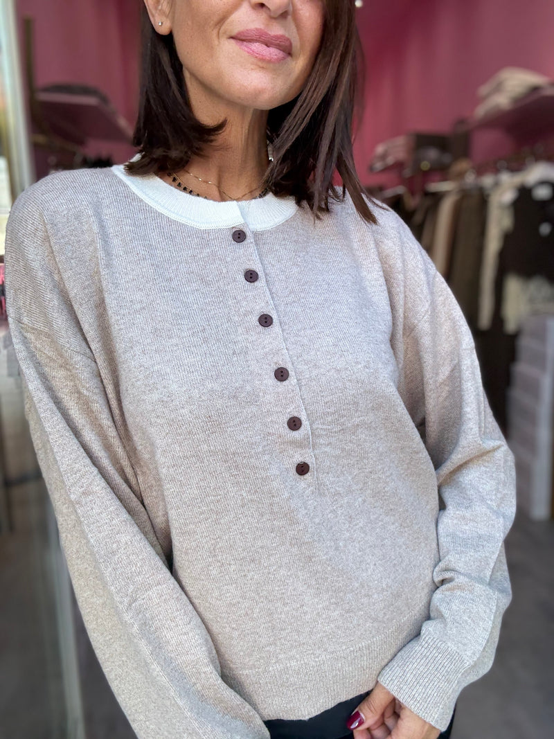 Maglia Bottoni Beige Melange Cashmere