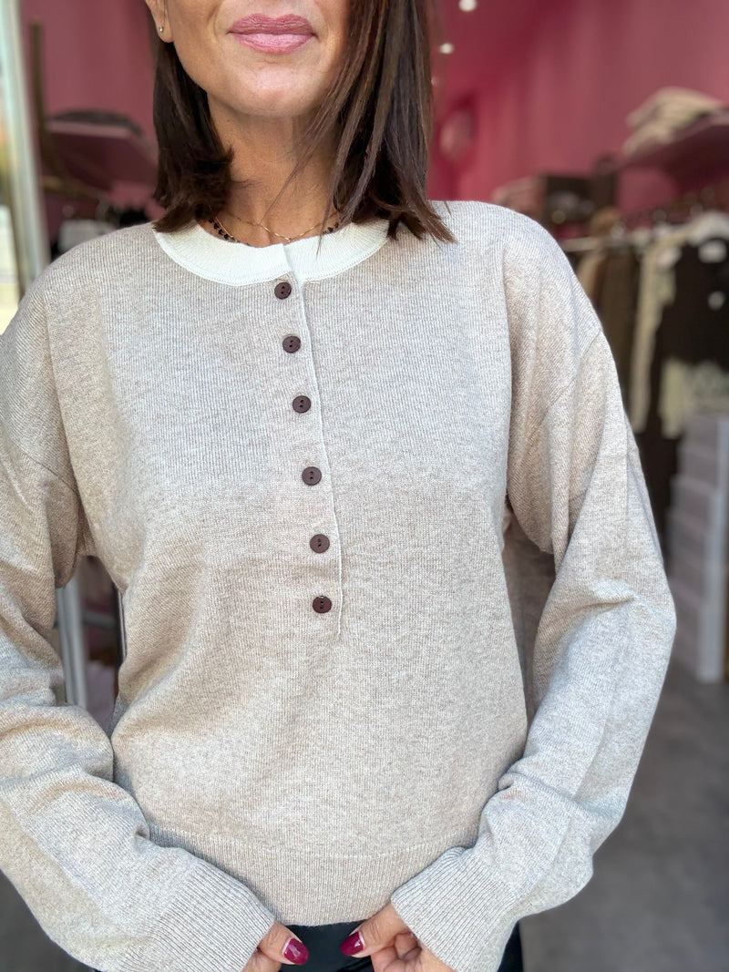 Maglia Bottoni Beige Melange Cashmere
