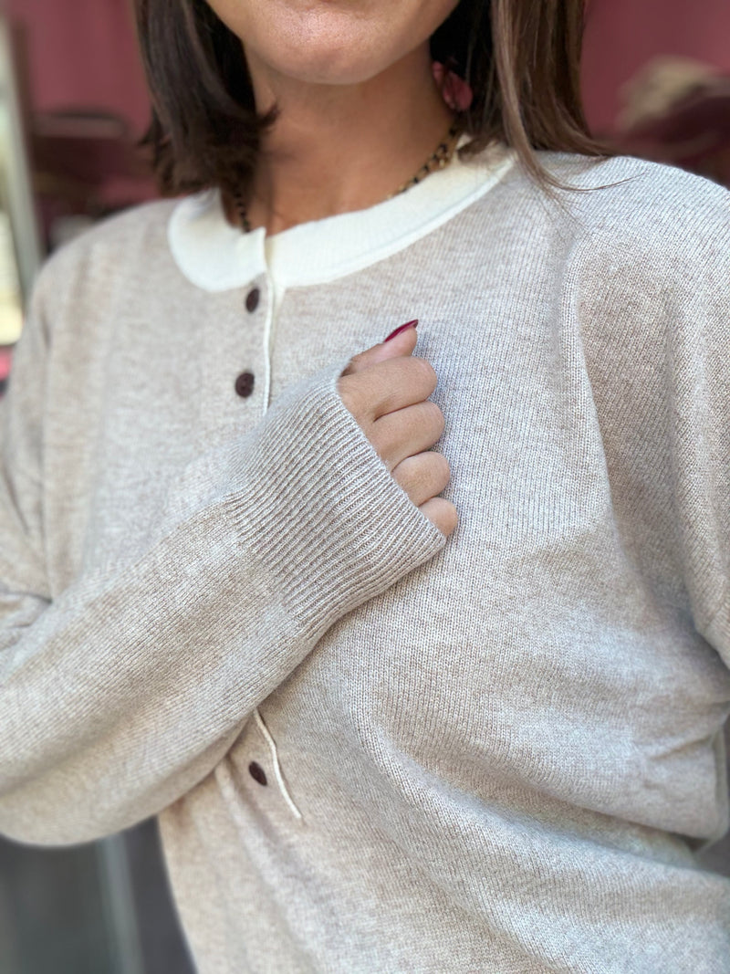 Maglia Bottoni Beige Melange Cashmere