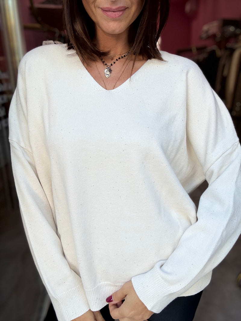 Maglione Bianco con Micro Paillettes