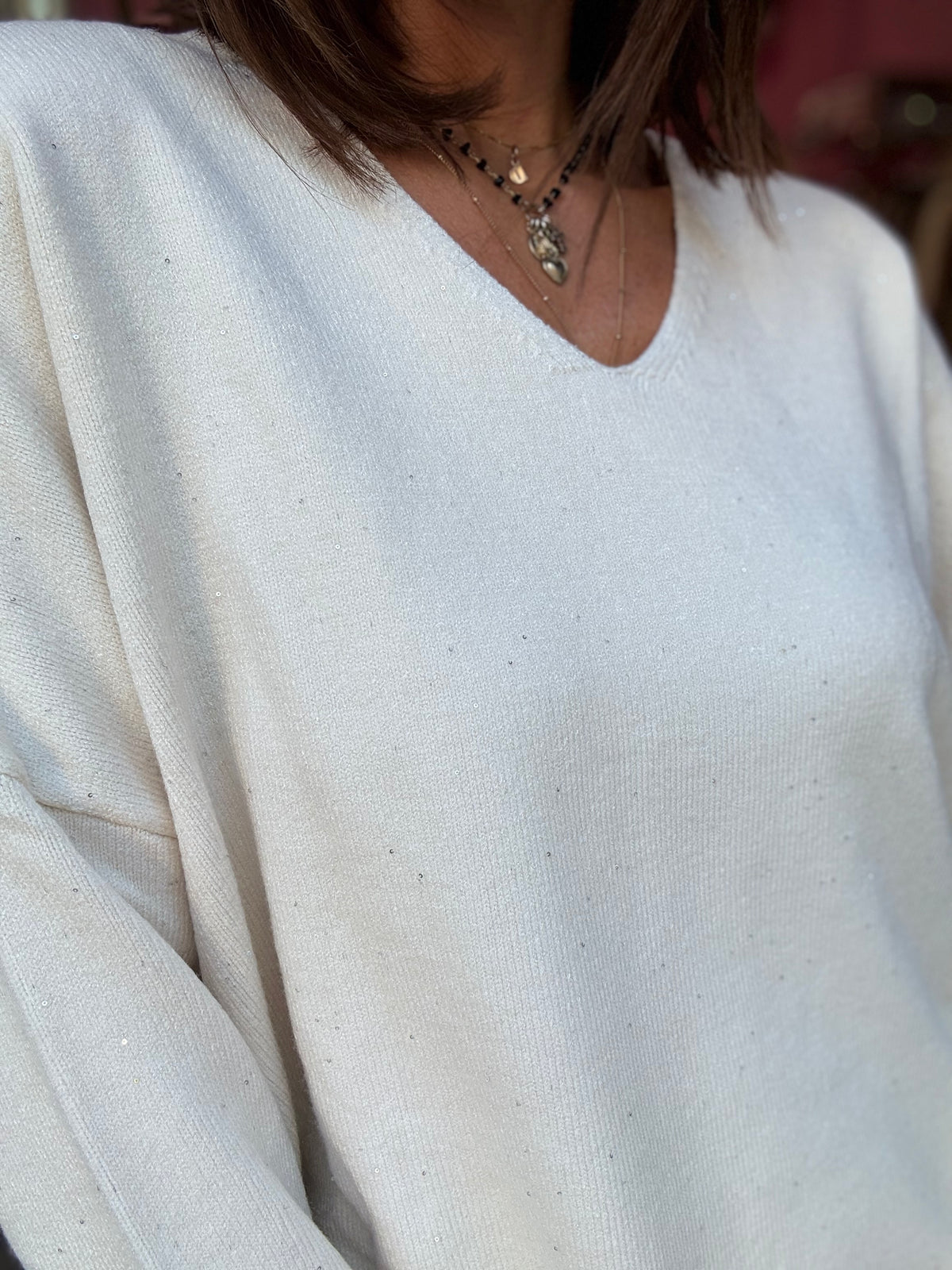 Maglione Bianco con Micro Paillettes
