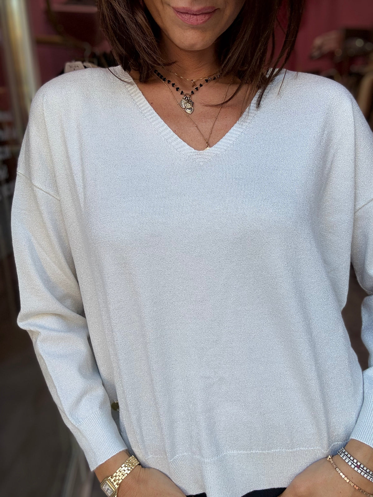 Maglione Bianco con Micro Paillettes