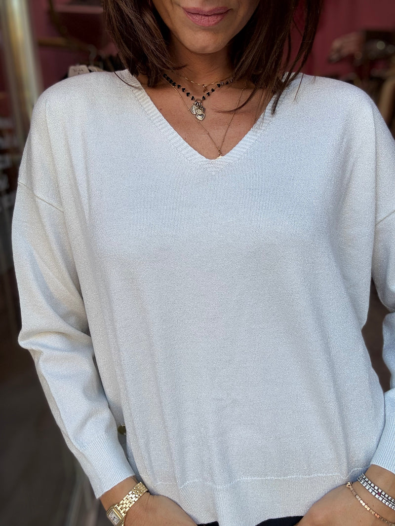 Maglione Bianco con Micro Paillettes